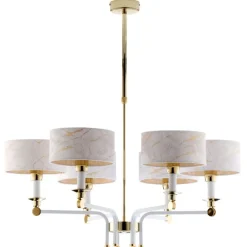 Lampa wisząca ABANDO złota biały abażur 6xE27 * Jupiter Clearance