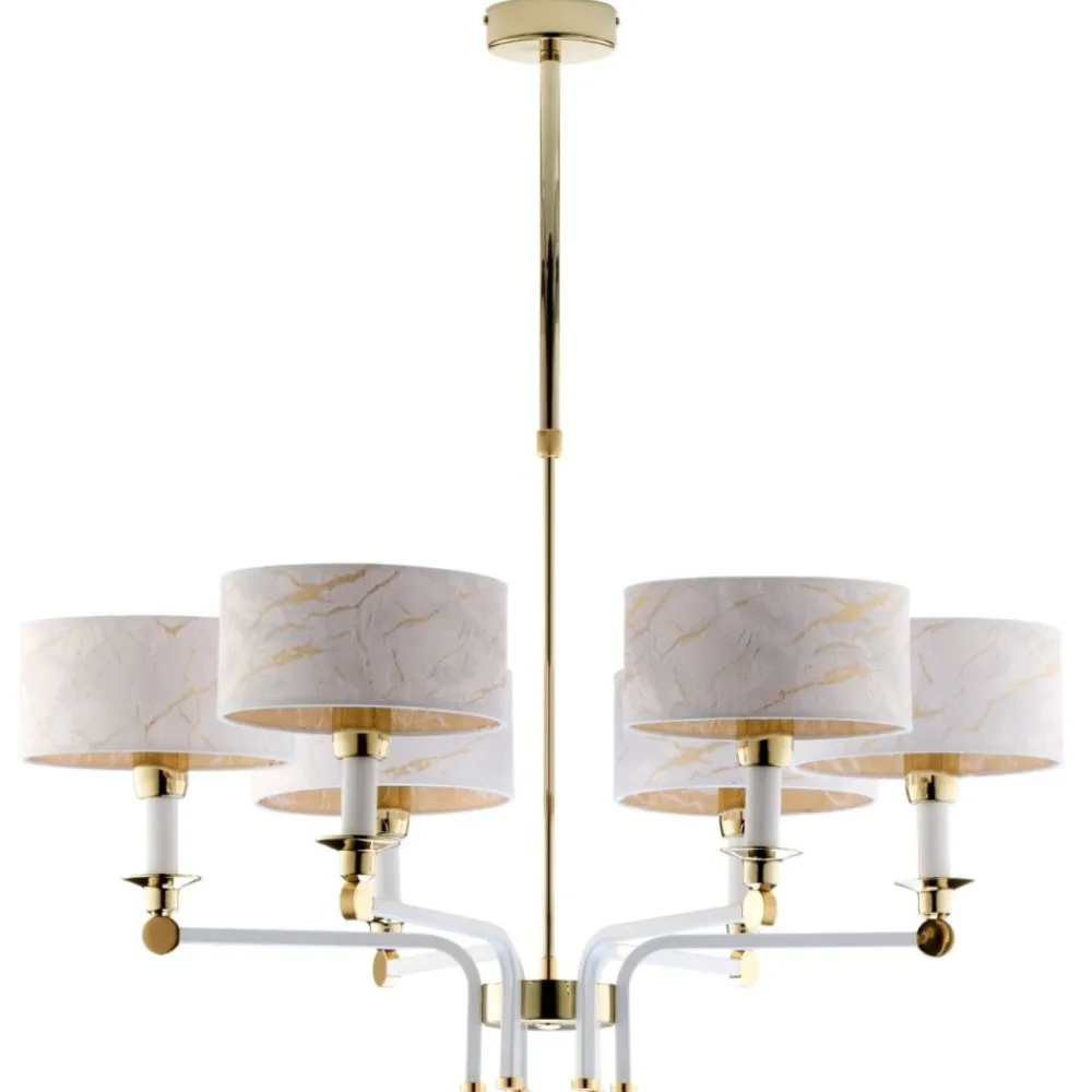 Lampa wisząca ABANDO złota biały abażur 6xE27 * Jupiter Clearance