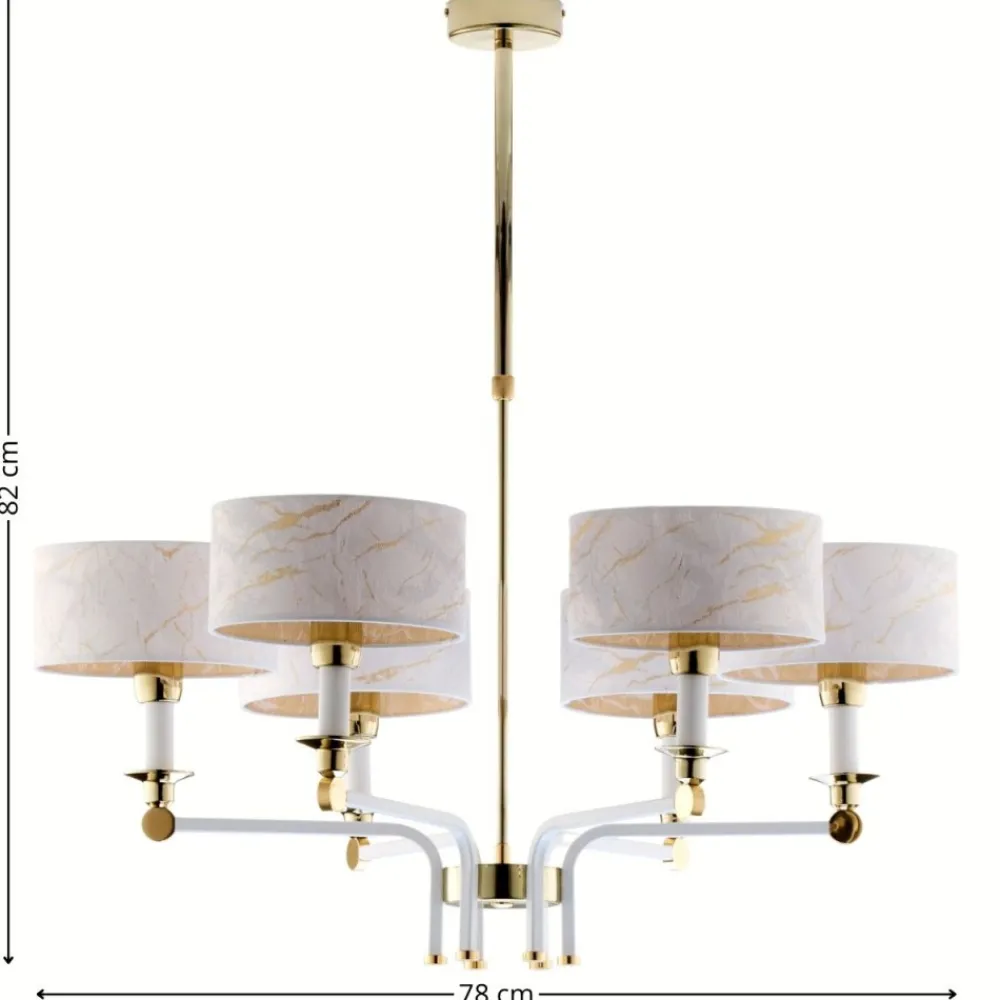 Lampa wisząca ABANDO złota biały abażur 6xE27 * Jupiter Clearance