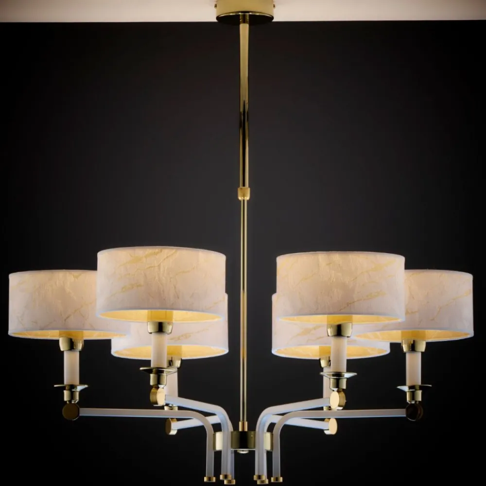 Lampa wisząca ABANDO złota biały abażur 6xE27 * Jupiter Clearance