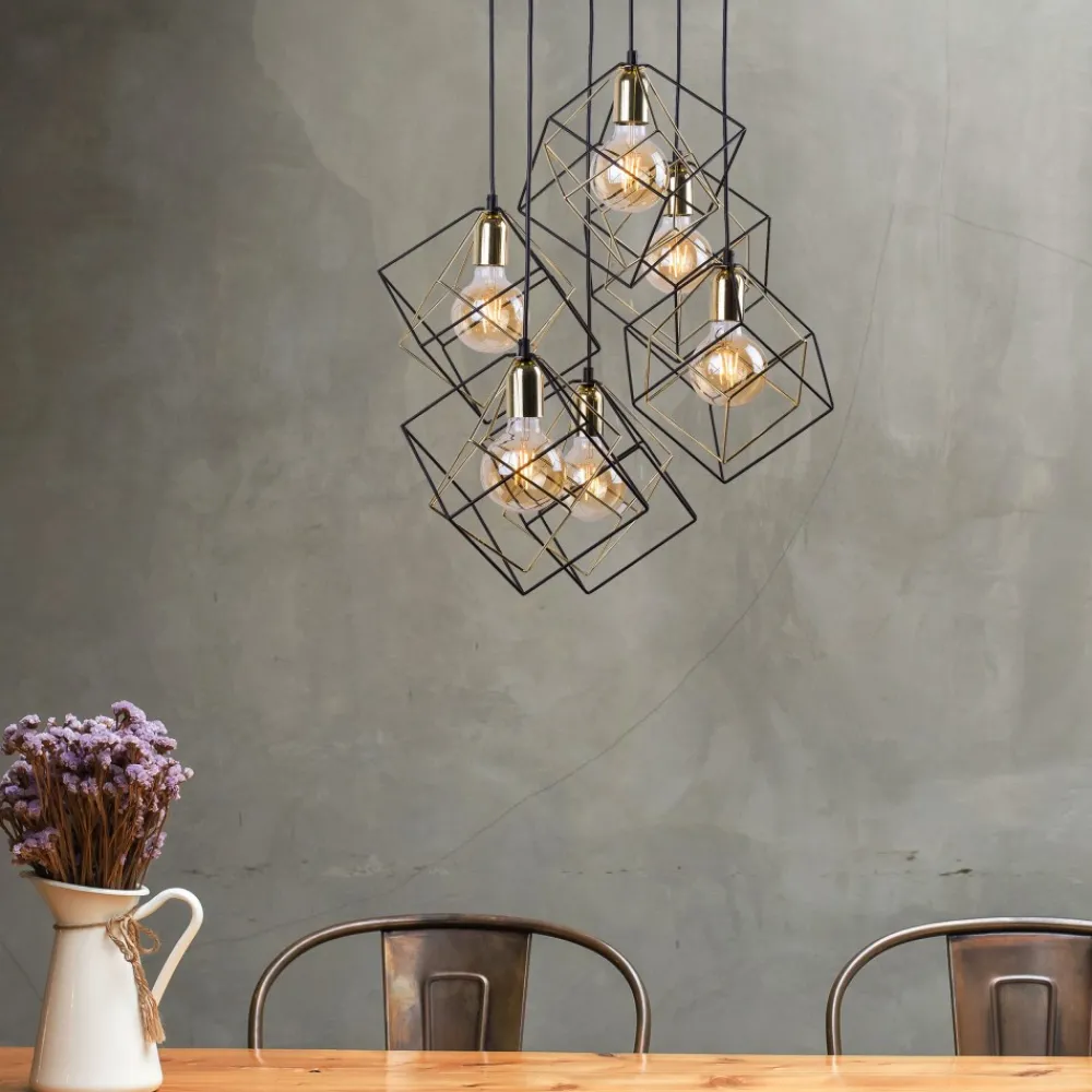 Lampa Wisząca ALAMBRE Czarny Złoty 6xE27 * TK Lighting New