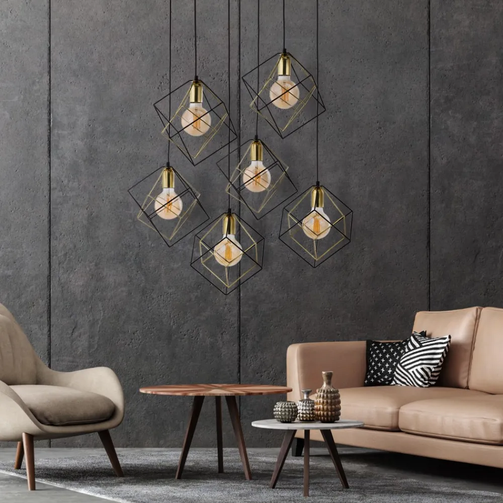 Lampa Wisząca ALAMBRE Czarny Złoty 6xE27 * TK Lighting New