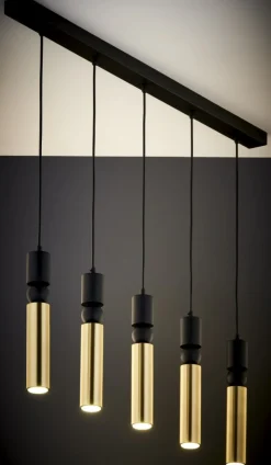 Lampa Wisząca ALAS Czarny Złoty 5xGU10 * Jupiter Online