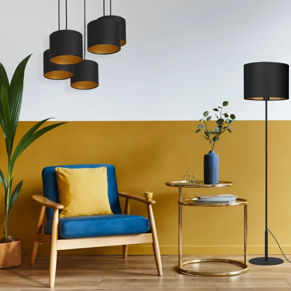 Lampa Wisząca ARDEN Czarny Złoty Abażur 5xE27
