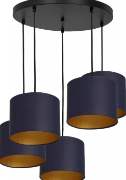 Lampa Wisząca ARDEN Niebieski Złoty Abażur 5xE27 * Luminex