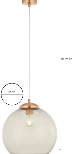 Lampa Wisząca ASTI Miedziany Szary Szklany Klosz 1xE27 29 cm * Jupiter Online