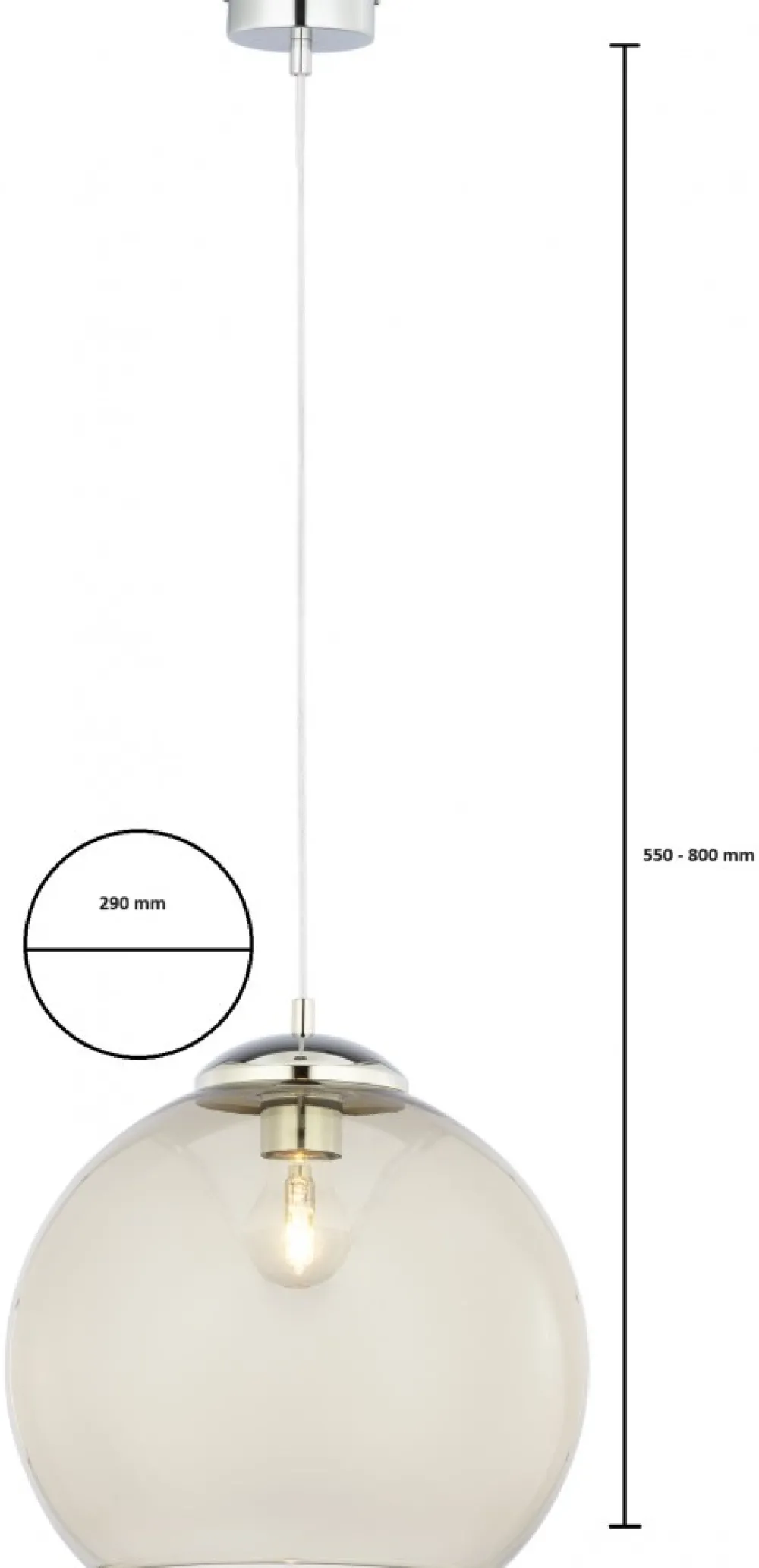 Lampa Wisząca ASTI Srebrny Szary Szklany Klosz 1xE27 29 cm * Jupiter Online