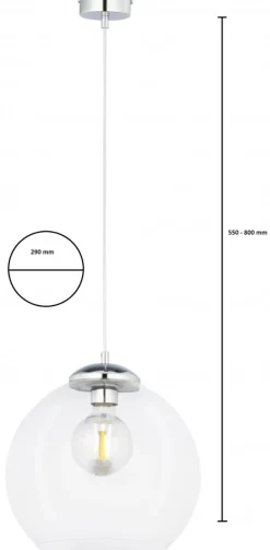 Lampa Wisząca ASTI Srebrny Transparentny Szklany Klosz 1xE27 29 cm * Jupiter Best