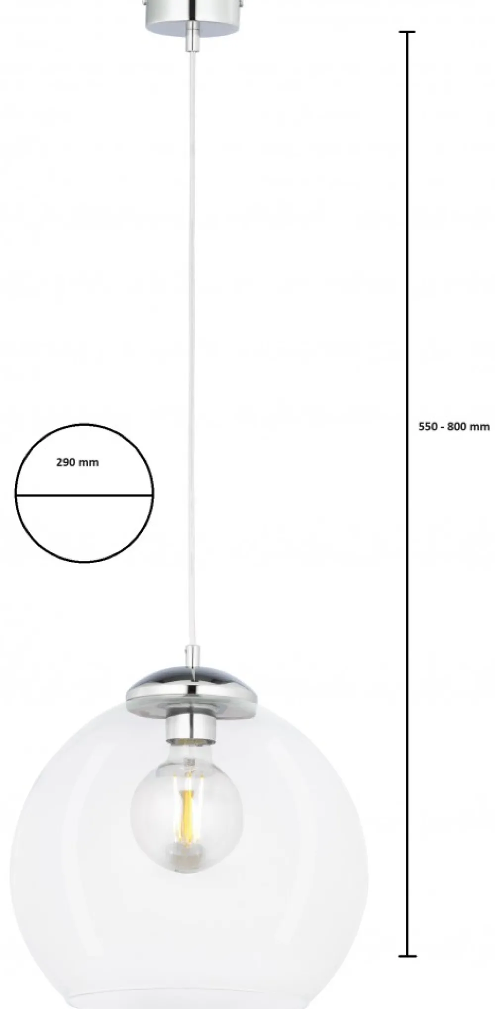 Lampa Wisząca ASTI Srebrny Transparentny Szklany Klosz 1xE27 29 cm * Jupiter Best