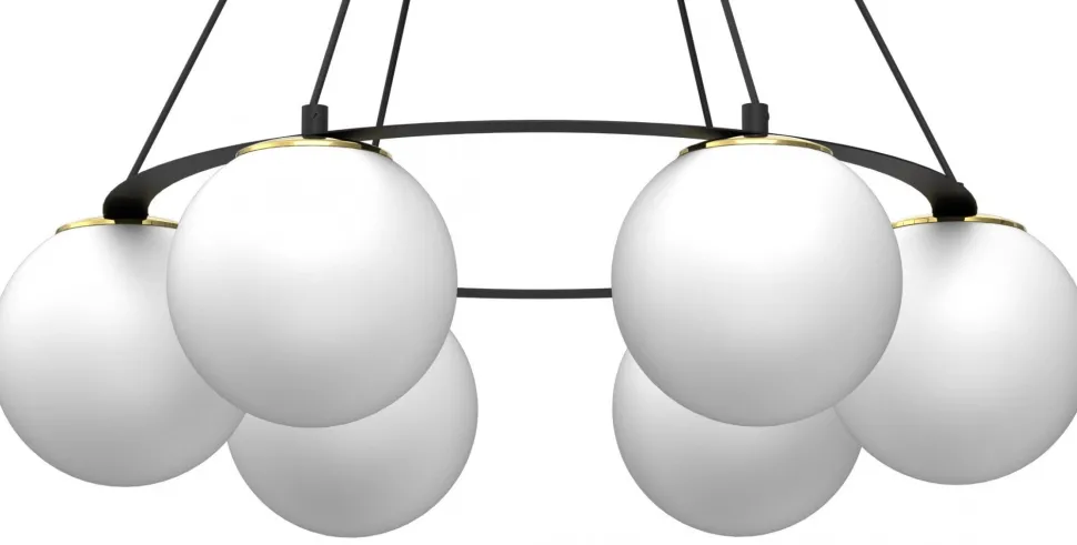 Lampa Wisząca BALLO Czarny Złoty Szklany Klosz 6xE27