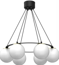 Lampa Wisząca BALLO Czarny Złoty Szklany Klosz 6xE27