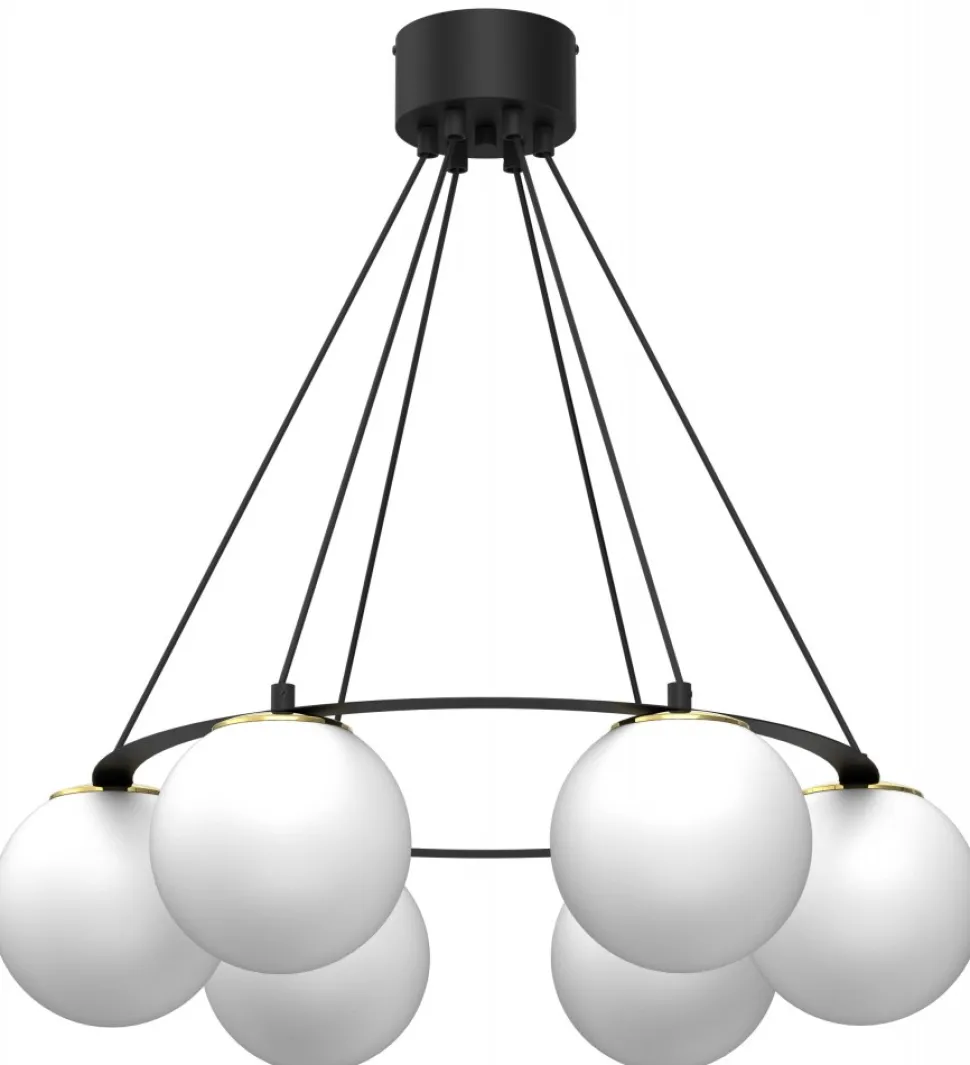 Lampa Wisząca BALLO Czarny Złoty Szklany Klosz 6xE27