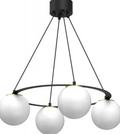 Lampa Wisząca BALLO Czarny Złoty Szklany Klosz 4xE27 Koło * Luminex