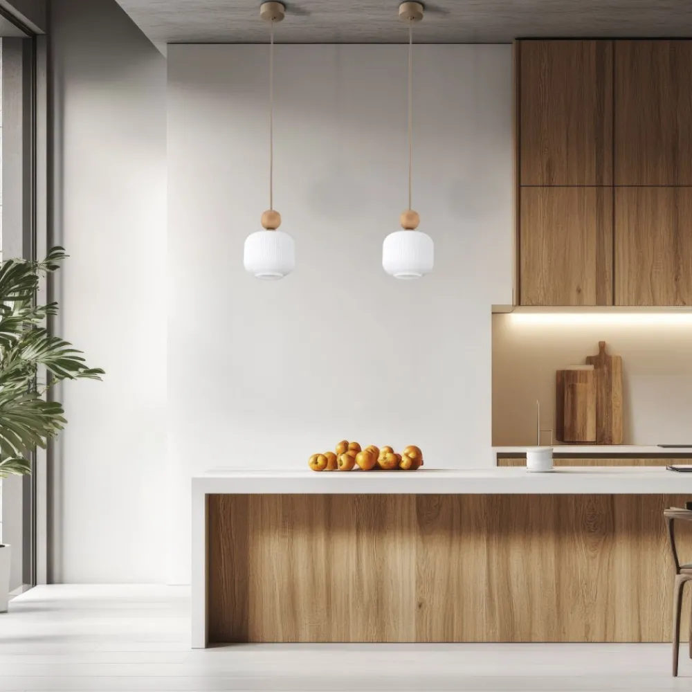 Lampa wisząca BALLO sabia beżowa klosz biały 1xE14 15 cm * TK Lighting Outlet