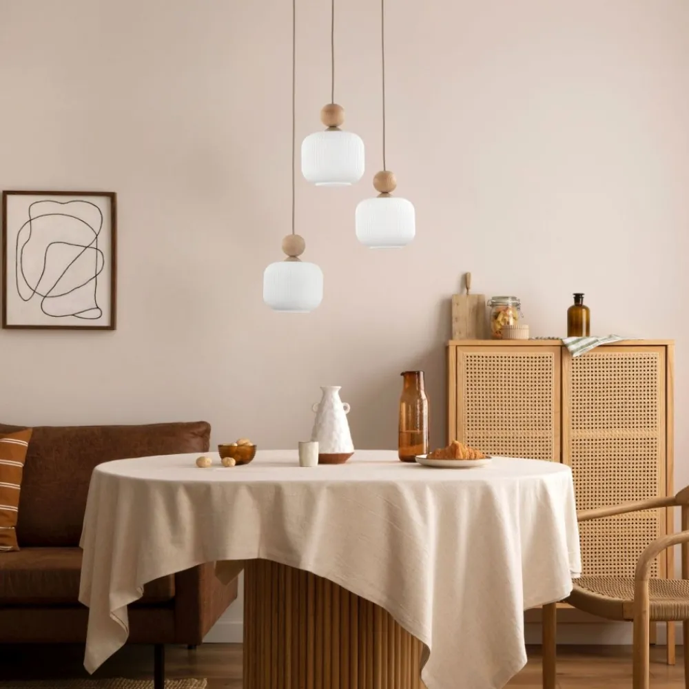 Lampa wisząca BALLO sabia beżowa klosz biały 3xE14 * TK Lighting Hot