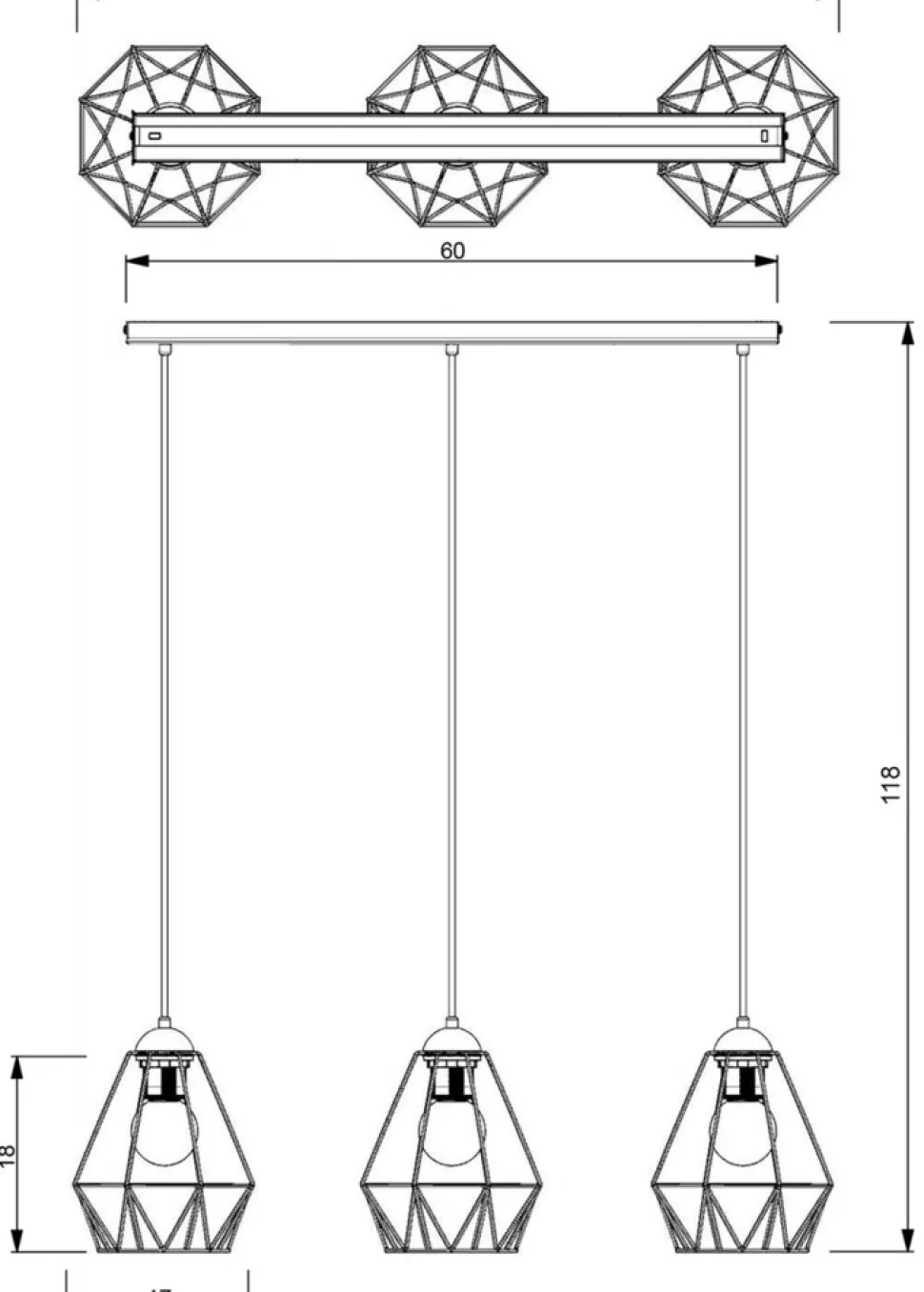 Lampa Wisząca BERGEN Czarny Metalowy Klosz 3xE27