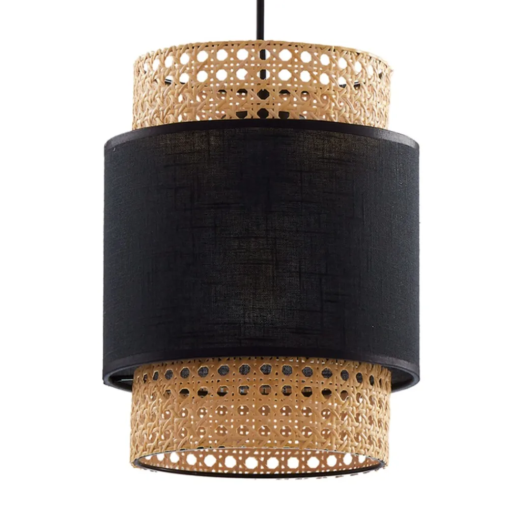 Lampa Wisząca BOHO Czarny Beżowy Abażur 1xE27 20 cm * TK Lighting New