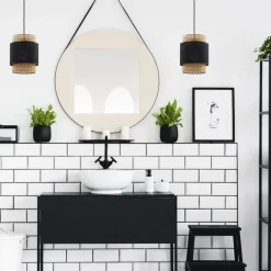 Lampa Wisząca BOHO Czarny Beżowy Abażur 1xE27 20 cm * TK Lighting New