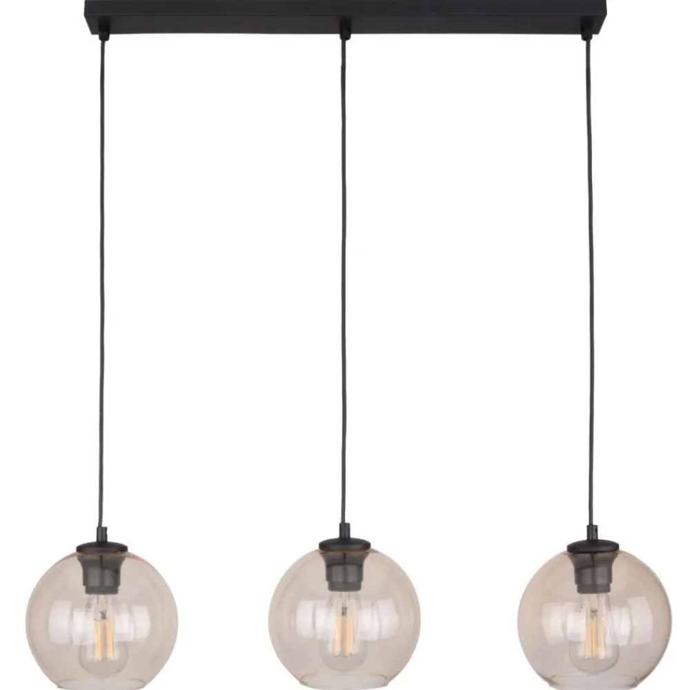 Lampa wisząca CUBUS czarna klosz bursztynowy 3xE27 * TK Lighting Hot