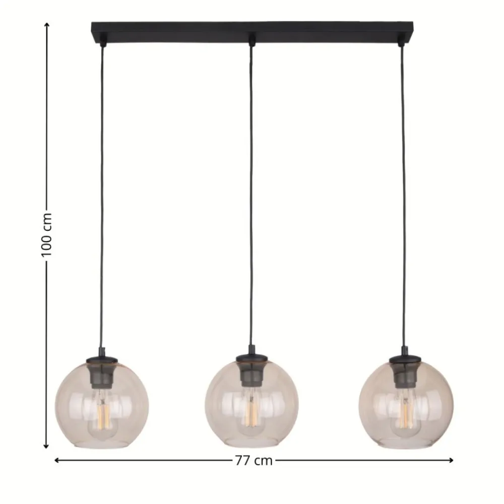 Lampa wisząca CUBUS czarna klosz bursztynowy 3xE27 * TK Lighting Hot