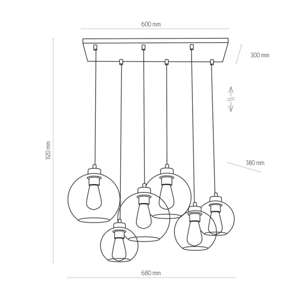 Lampa Wisząca CUBUS Czarny Grafitowy Szklane Klosze 6xE27 * TK Lighting New