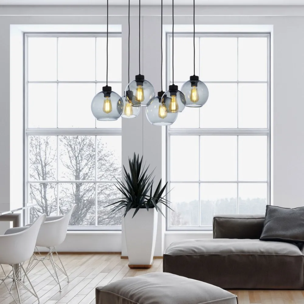 Lampa Wisząca CUBUS Czarny Grafitowy Szklane Klosze 6xE27 * TK Lighting New