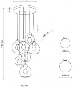 Lampa Wisząca CUBUS Czarny Grafitowe Szklane Klosze 7xE27 49cm * TK Lighting