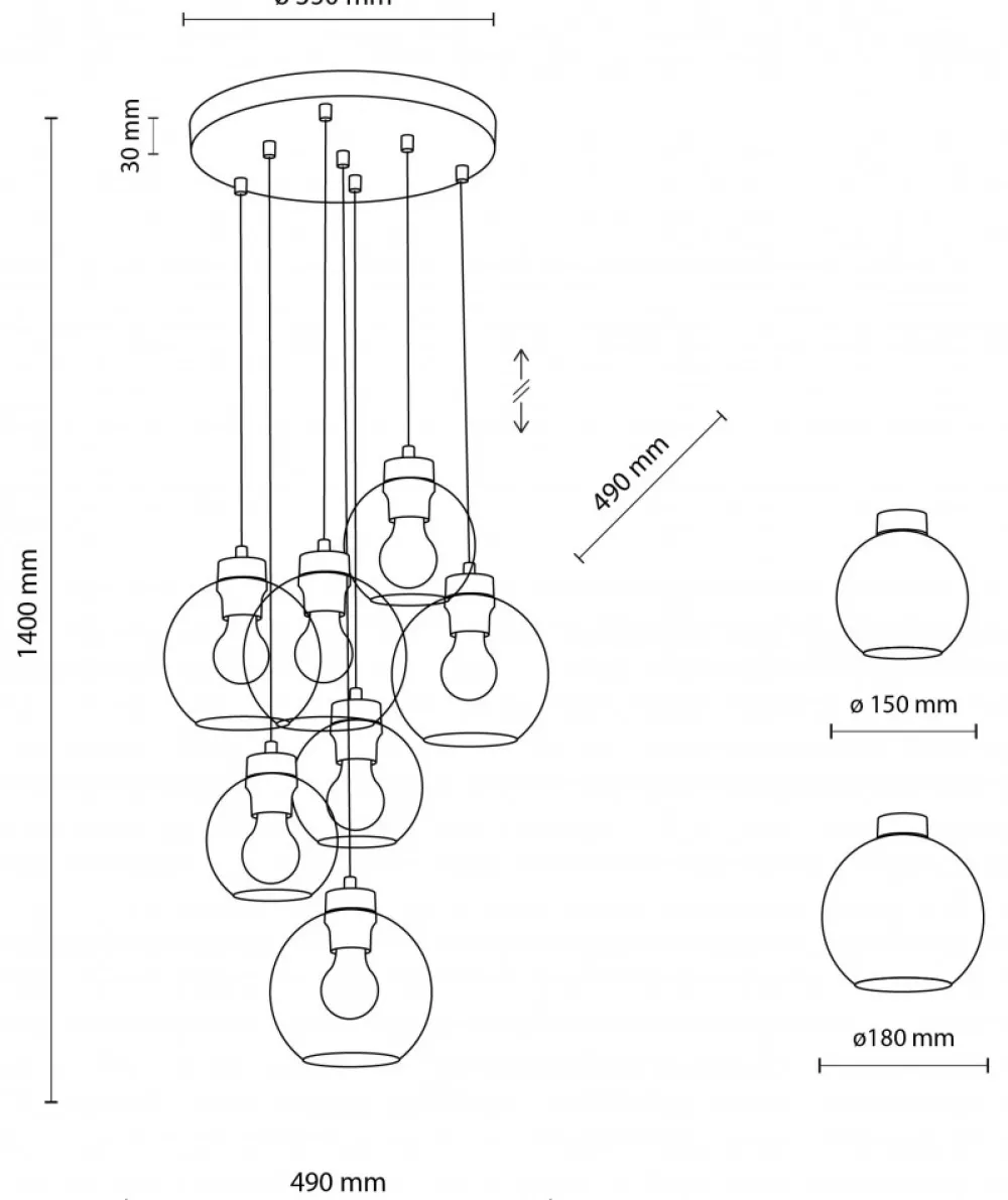 Lampa Wisząca CUBUS Czarny Grafitowe Szklane Klosze 7xE27 49cm * TK Lighting