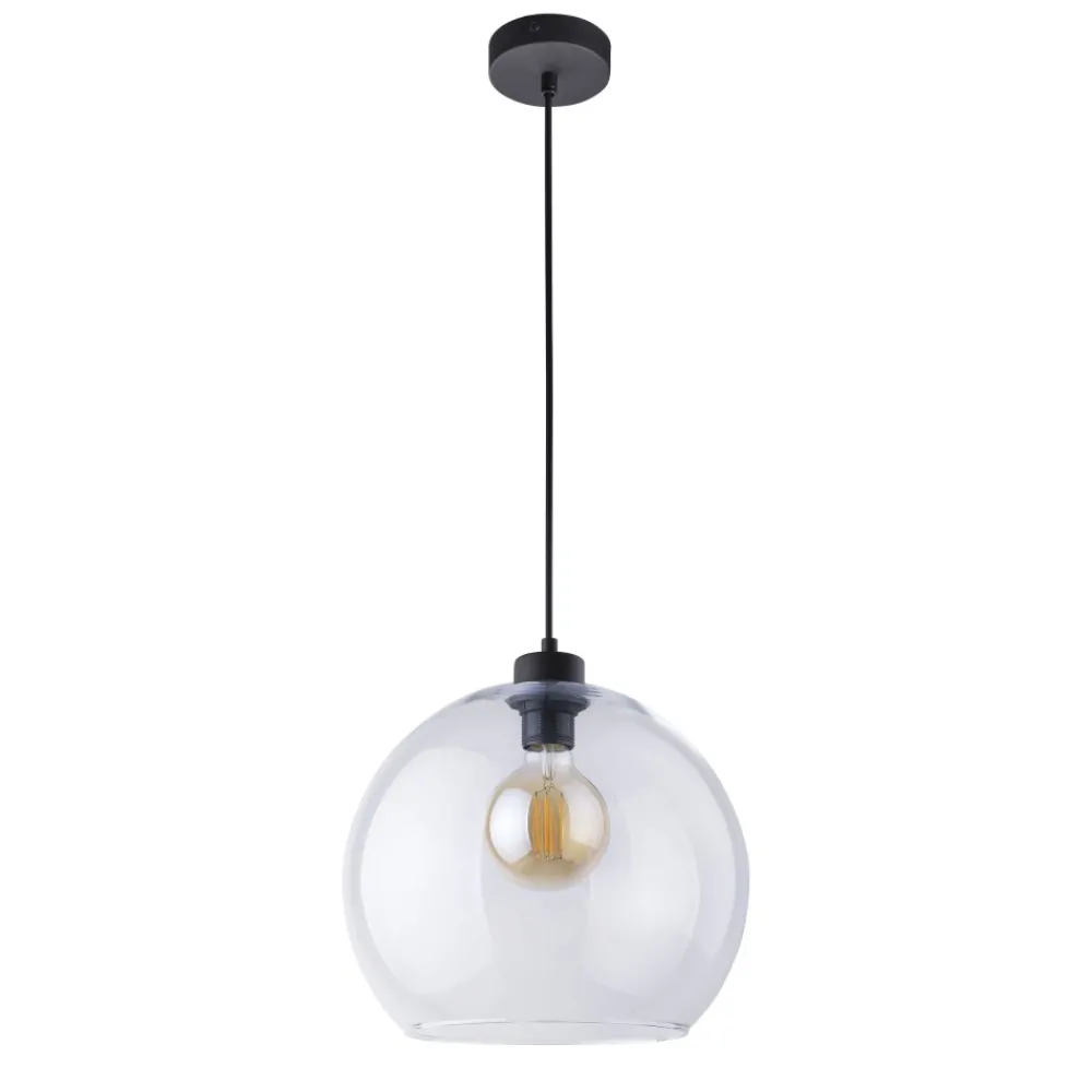 Lampa Wisząca CUBUS Czarny Transparentny Szklany Klosz 1xE27 30cm * TK Lighting