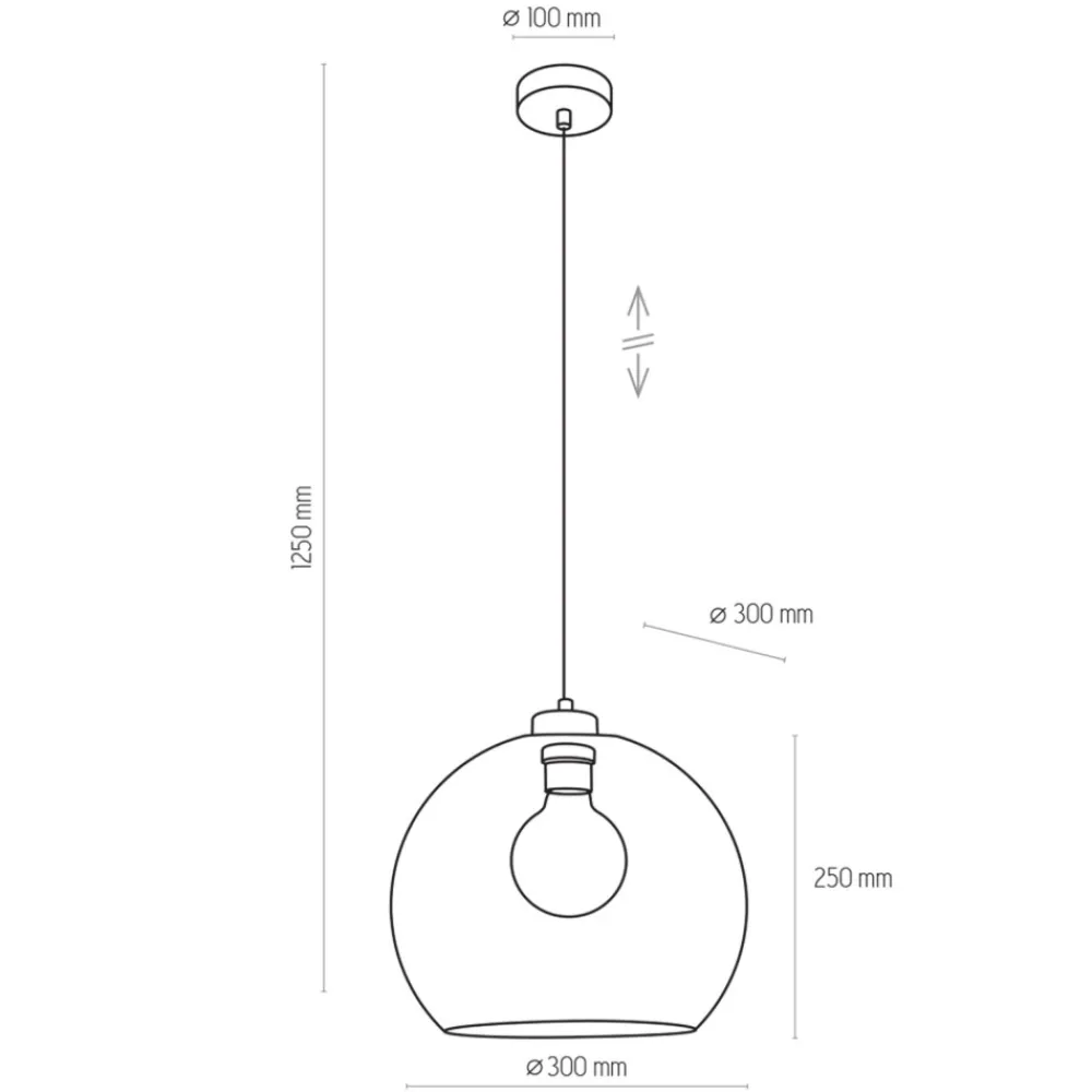 Lampa Wisząca CUBUS Czarny Transparentny Szklany Klosz 1xE27 30cm * TK Lighting