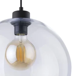 Lampa Wisząca CUBUS Czarny Transparentny Szklany Klosz 1xE27 30cm * TK Lighting