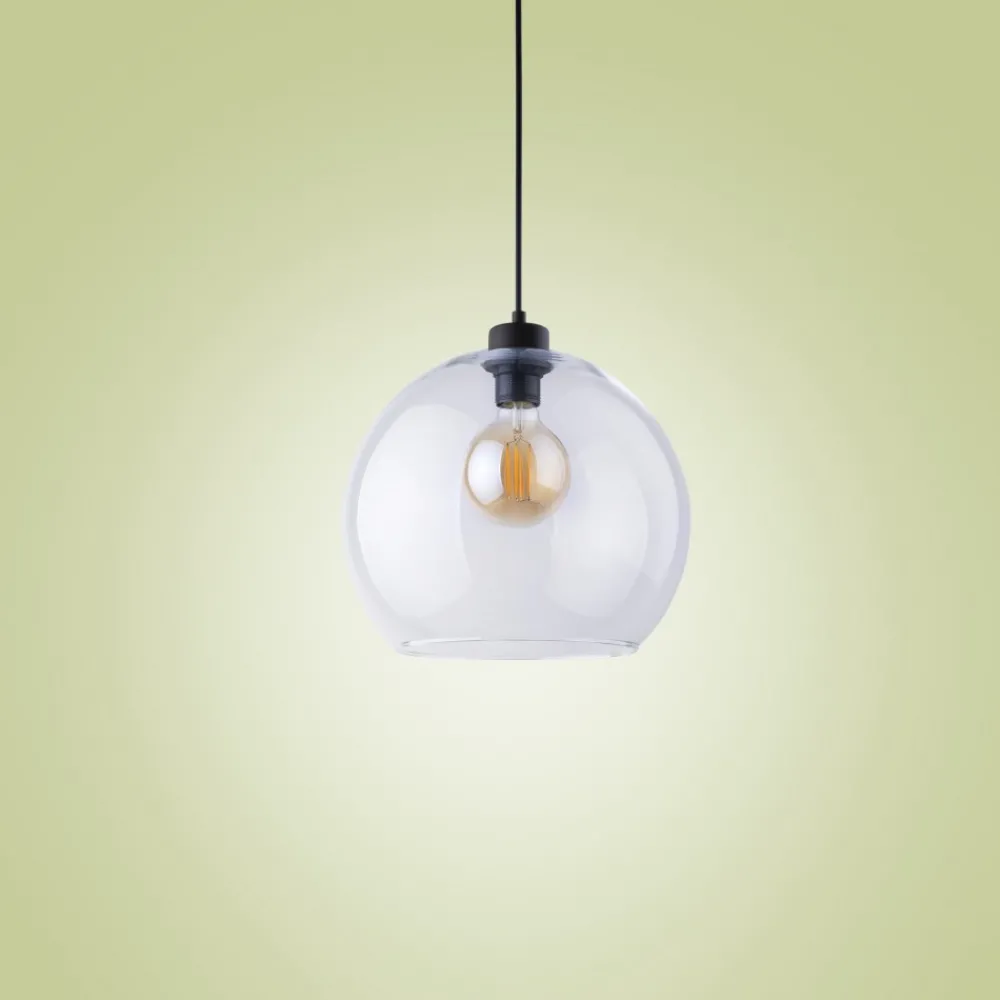 Lampa Wisząca CUBUS Czarny Transparentny Szklany Klosz 1xE27 30cm * TK Lighting