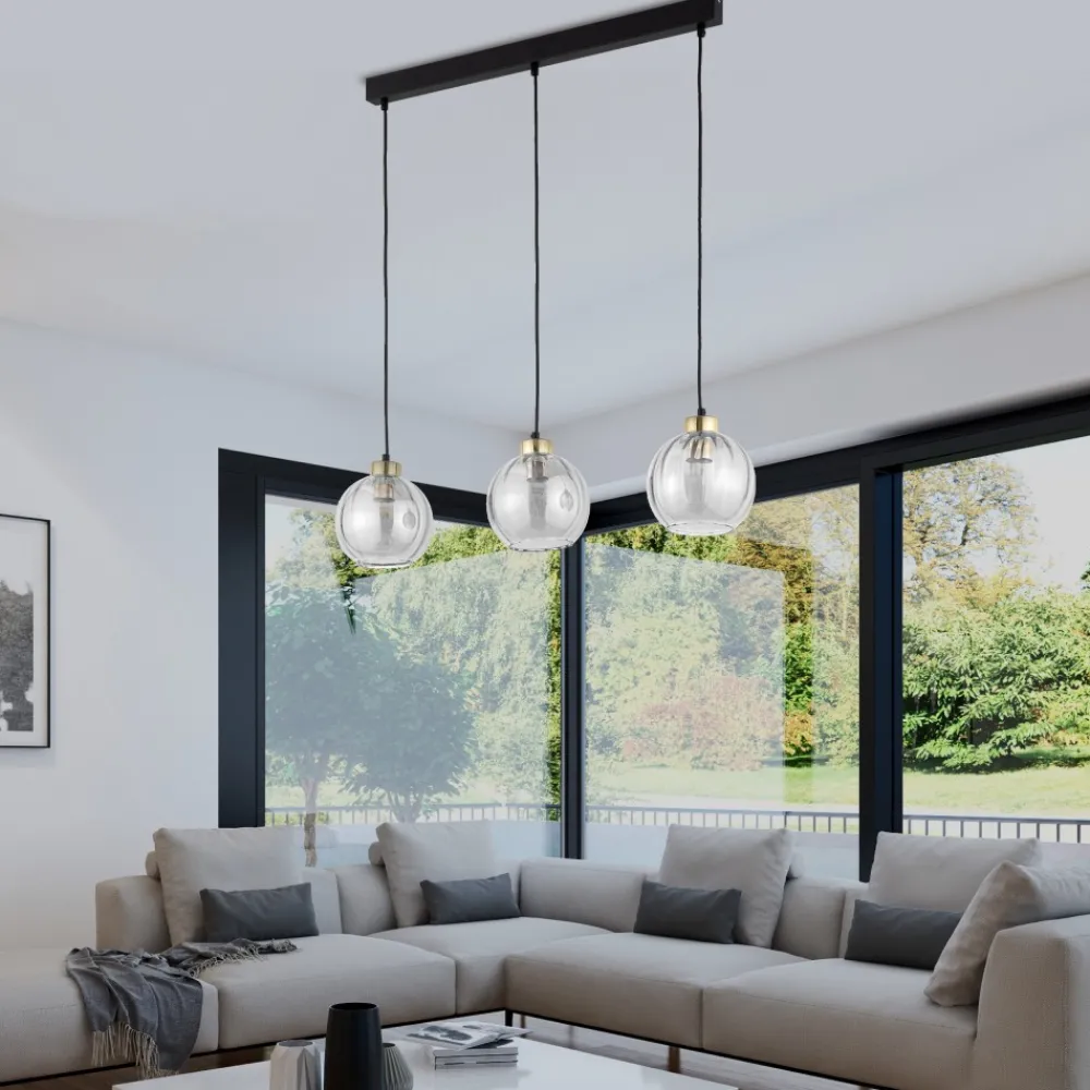 Lampa Wisząca DEVI Czarny Transparentny Szklane Klosze 3xE27 * TK Lighting New