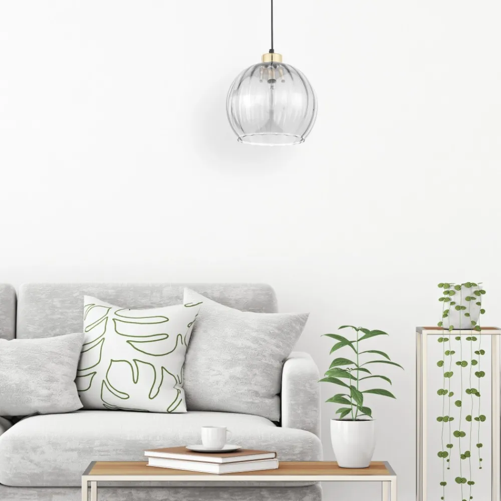 Lampa Wisząca DEVI Czarny Transparentny Szklany Klosz 1xE27 * TK Lighting Sale