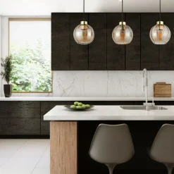 Lampa Wisząca DEVI Czarny Złoty Szklane Klosze 3xE27 * TK Lighting Sale
