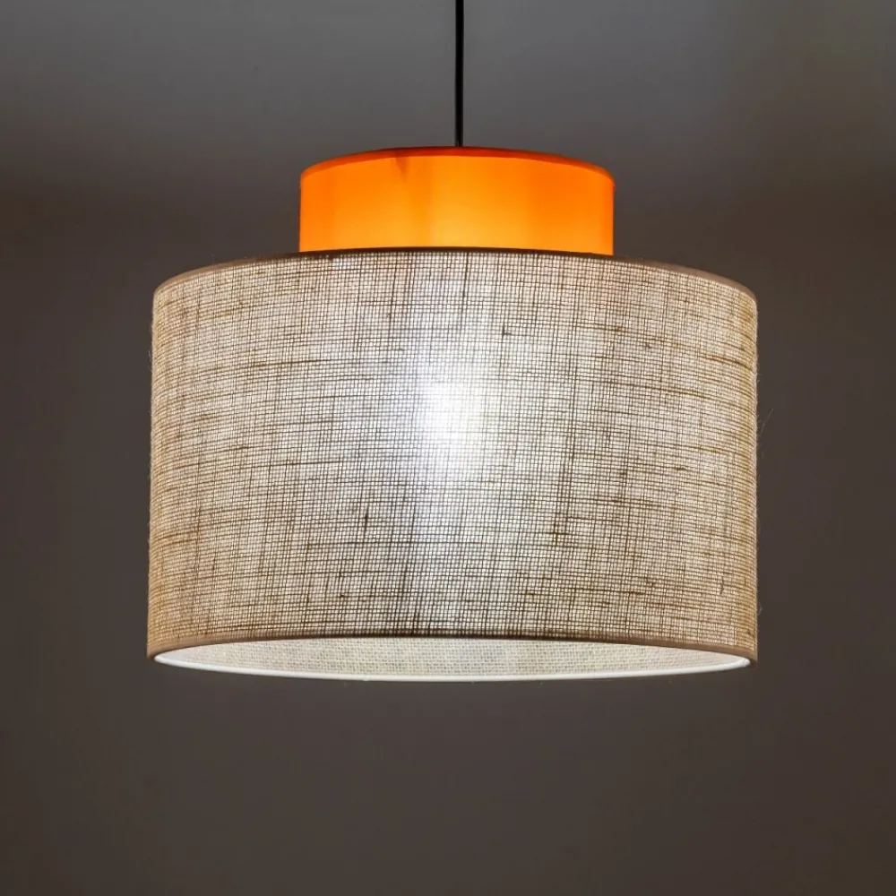 Lampa wisząca DUO czarna abażur juta pomarańcz 1xE27 38 cm * TK Lighting Sale