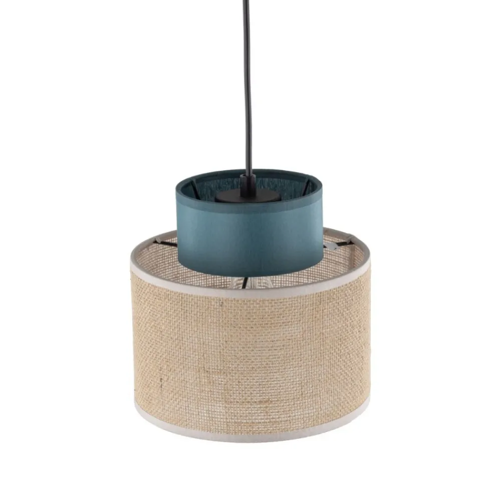 Lampa wisząca DUO czarna abażur juta zielony 1xE27 20 cm * TK Lighting
