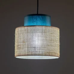 Lampa wisząca DUO czarna abażur juta zielony 1xE27 20 cm * TK Lighting