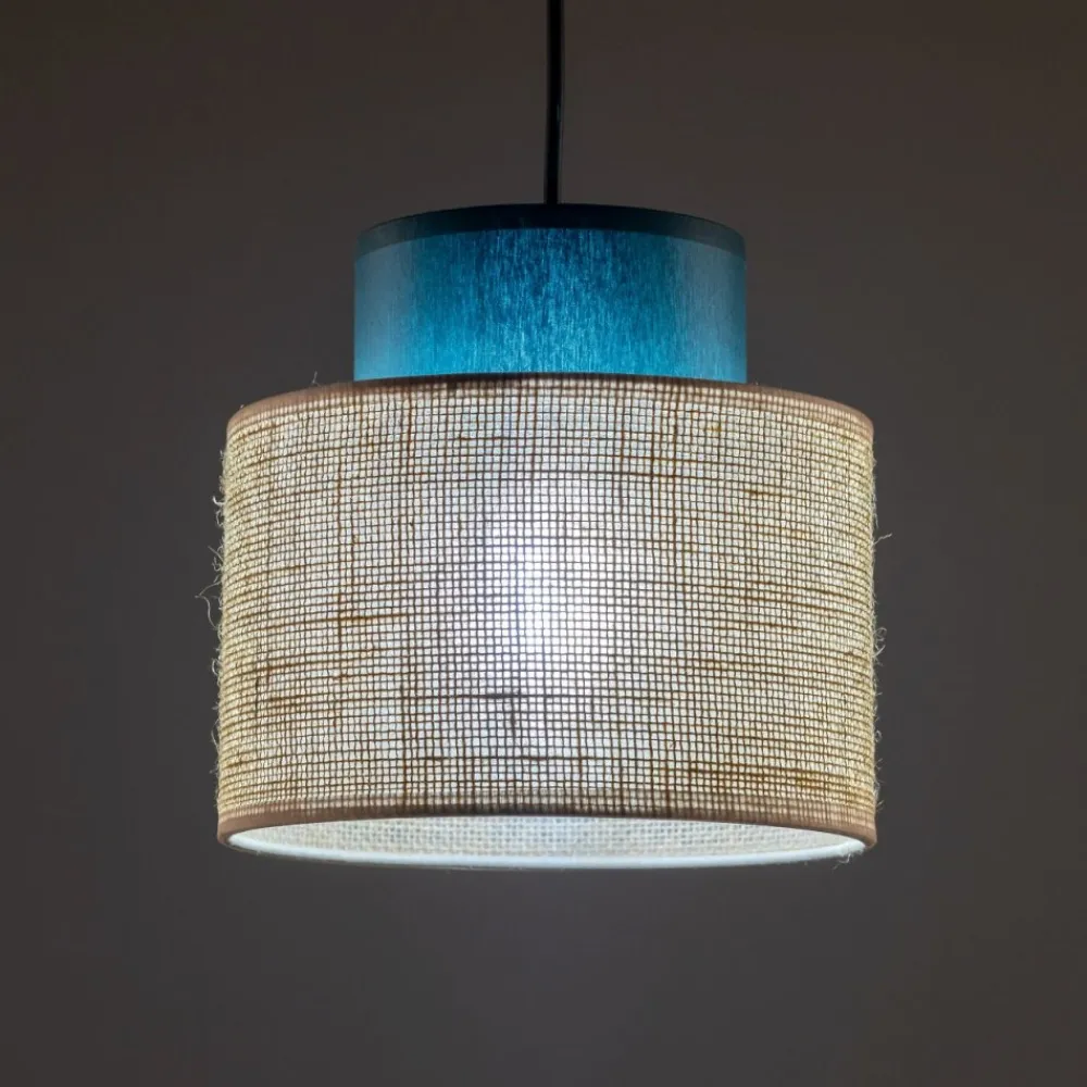 Lampa wisząca DUO czarna abażur juta zielony 1xE27 20 cm * TK Lighting
