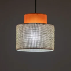 Lampa wisząca DUO czarna abażur juta pomarańcz 1xE27 20 cm * TK Lighting Clearance
