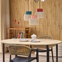 Lampa wisząca DUO czarna abażur juta multikolor 3xE27 * TK Lighting