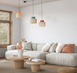 Lampa wisząca DUO czarna abażur juta multikolor 3xE27 * TK Lighting