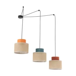 Lampa wisząca DUO czarna abażur juta multikolor 3xE27 * TK Lighting
