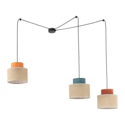 Lampa wisząca DUO czarna abażur juta multikolor 3xE27 * TK Lighting