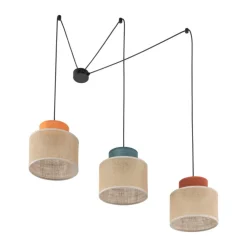 Lampa wisząca DUO czarna abażur juta multikolor 3xE27 * TK Lighting