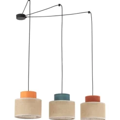 Lampa wisząca DUO czarna abażur juta multikolor 3xE27 * TK Lighting
