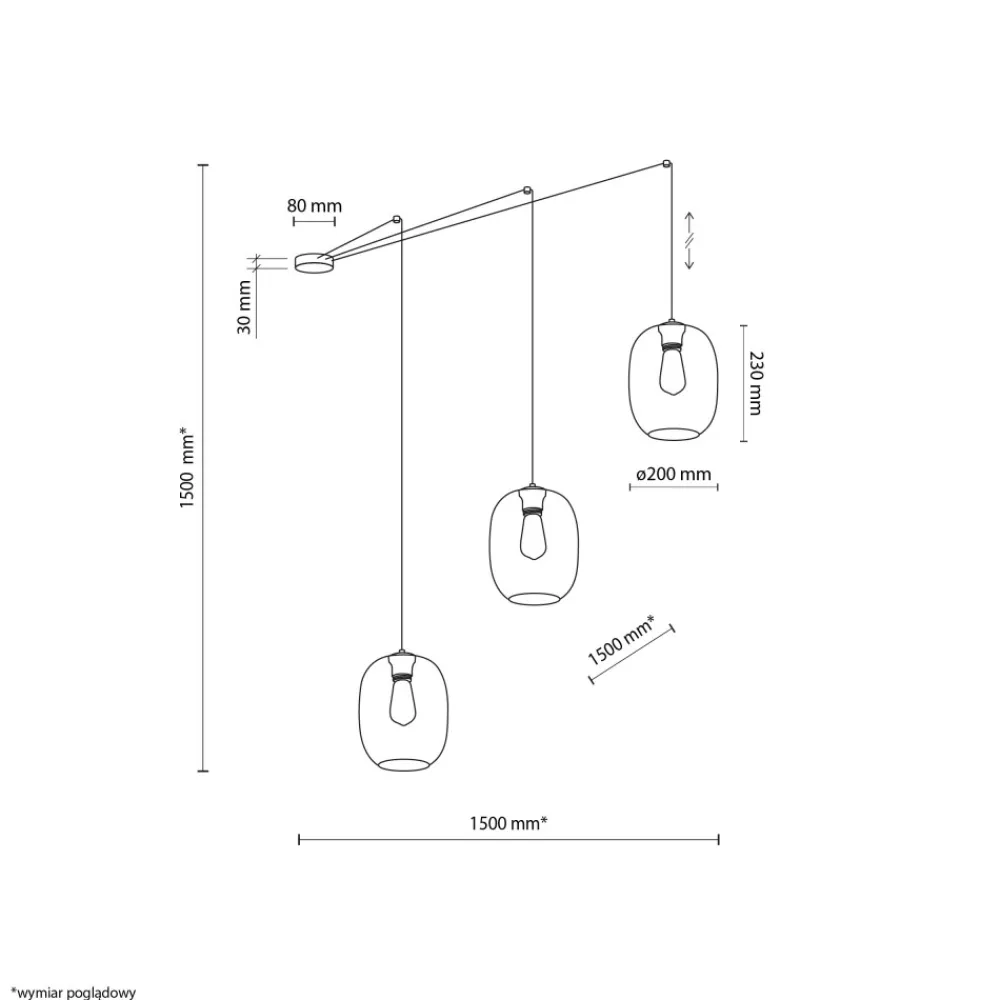 Lampa Wisząca ELIO Mix Szklane Klosze 3xE27 150cm * TK Lighting Clearance