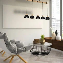 Lampa wisząca ERIK Black/Wood 5xE27 * Eko-light New