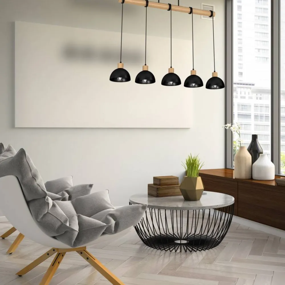 Lampa wisząca ERIK Black/Wood 5xE27 * Eko-light New