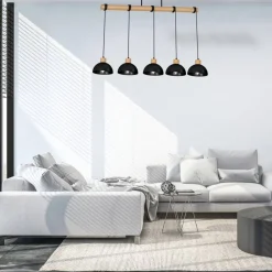 Lampa wisząca ERIK Black/Wood 5xE27 * Eko-light New